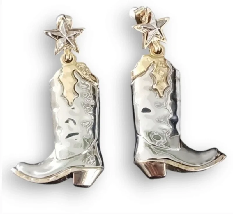 Boots Earrings Gold Silver Star - Boho Cowgirl Western Style