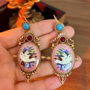 Dove Bird Earrings Ornate Flower Vintage Palace White Gold Court Royal Pigeon Dangle/Drop