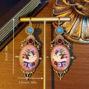 Dove Bird Earrings Ornate Flower Vintage Palace White Gold Court Royal Pigeon Dangle/Drop