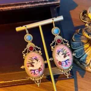 Dove Bird Earrings Ornate Flower Vintage Palace White Gold Court Royal Pigeon Dangle/Drop