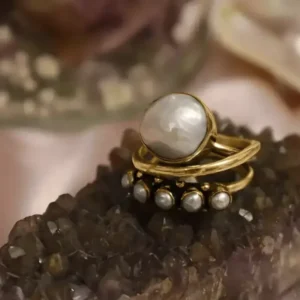 Faux Pearl Ring Size 9 Gold Tone Bezel Fashion Jewelry