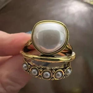 Faux Pearl Ring Size 9 Gold Tone Bezel Fashion Jewelry