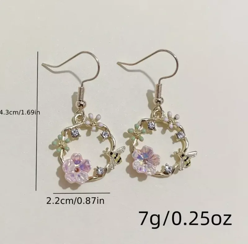 Flower Enamel Bee Earrings - Bumble Honeybee Hoop Drop - Gold Plated - Gift Boutique