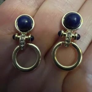 Lapis Lazuli Earrings Retro Gold Hoop Dangle Drop CZ Vintage Style