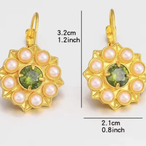 Museum Flower Earrings 18K Gold Peridot Pearl Dangle Drop Vintage Antique Art