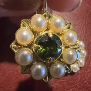 Museum Flower Earrings 18K Gold Peridot Pearl Dangle Drop Vintage Antique Art