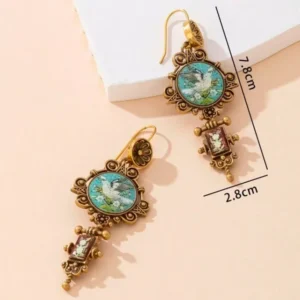 Ornate Dove Bird Earrings, Flower Vintage Palace Style, White Gold Tone, Court Royal Queen Jewelry