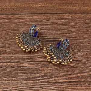 Peacock Earrings: Gold Art Nouveau Retro VTG CZ Deco Dangle Earrings