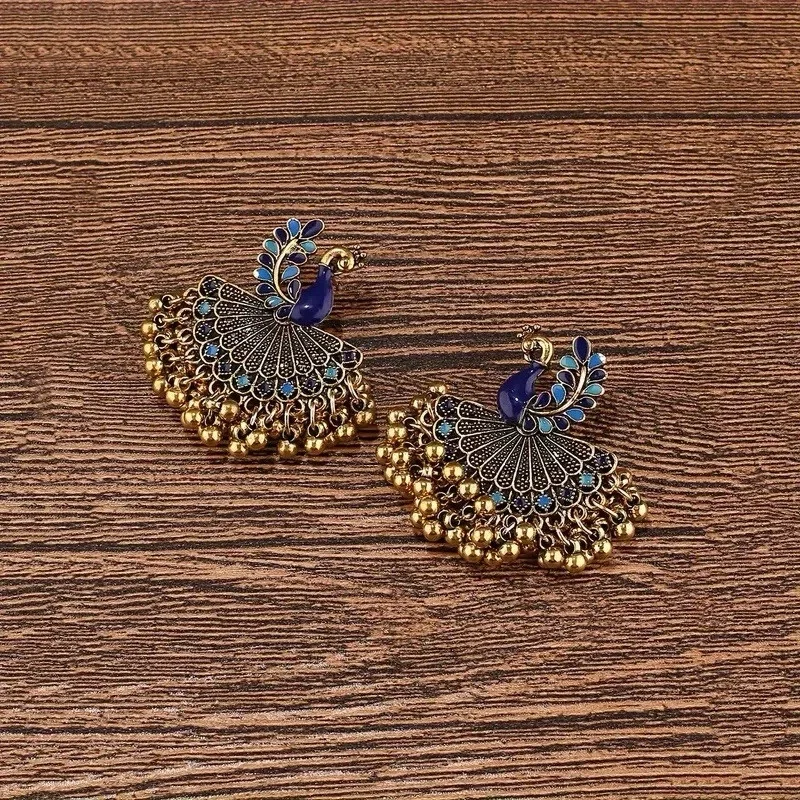 Peacock Earrings: Gold Art Nouveau Retro VTG CZ Deco Dangle Earrings