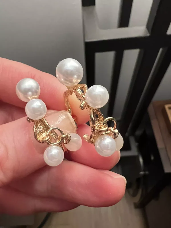 Pearl Hoop Earrings - Gold Dangle Stud Geo Irregular C-shape - Gift Boutique