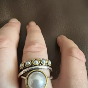 Pearl Ring Size 9 - Silver & Gold Bezel Ring - Boho Style Fashion Jewelry