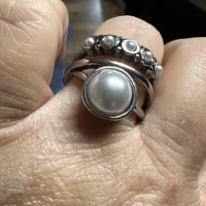 Pearl Ring Size 9 Silver Tone Bezel Boho Style Fashion Jewelry