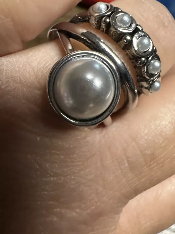 Pearl Ring Size 9 Silver Tone Bezel Boho Style Fashion Jewelry