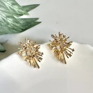Starburst Sunburst Earrings - Gold Bohemian Rhinestone Boho Studs Gift