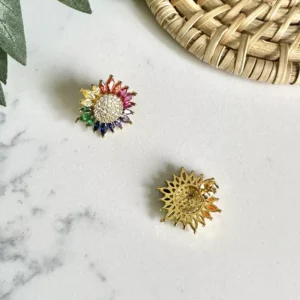 Sunflower Earrings - Mini Pave Cubic Zirconia Studs - Summer Gift Jewelry