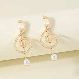 Treble Clef Earrings Gold Faux Pearl Music Gift - Boho Chic Jewelry