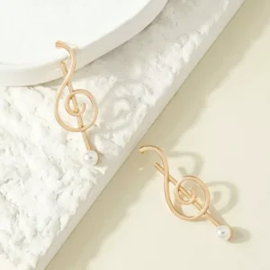 Treble Clef Earrings Gold Faux Pearl Music Gift - Boho Chic Jewelry