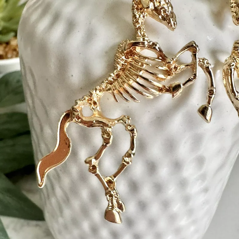 Unicorn Skeleton Earrings - Gold Gothic Whimsigoth Punk Jewelry - New